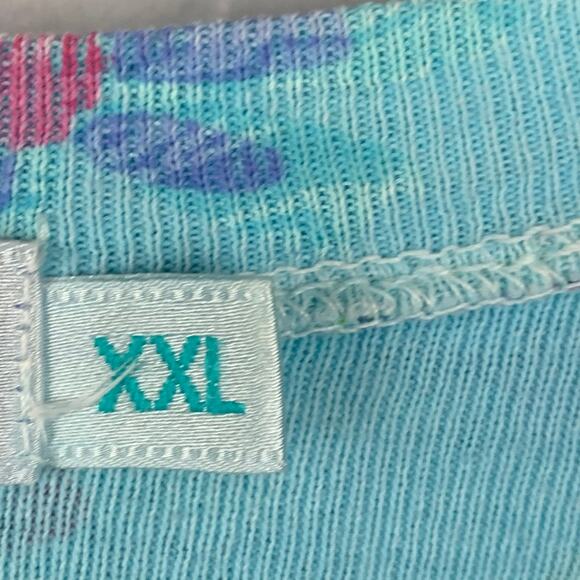 Vtg Fresh Produce Top Womens XXL Blue 3/4 Sleeve Pullover Wildflower V Neck - Picture 4 of 8
